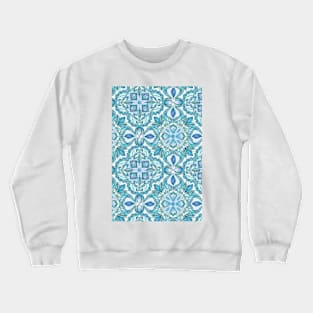 Colored Crayon Floral Pattern in Teal & White Crewneck Sweatshirt